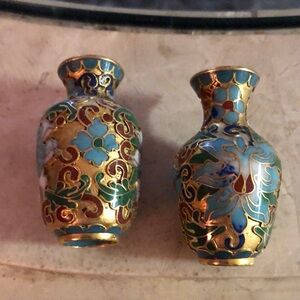 Elegant Cloisonné Vases - Gold and Blue/Miniature